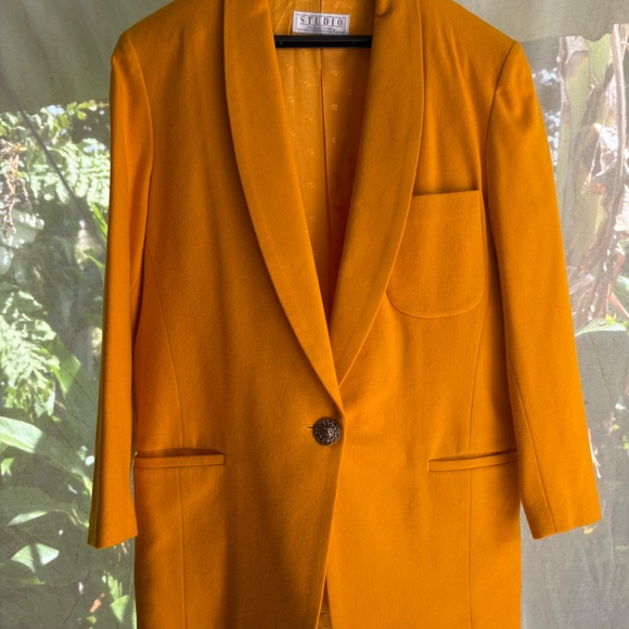 NWOT 80s Vintage Yellow Wool Studio Michelle Stuart Blazer Small Oversized - Picture 2 of 13